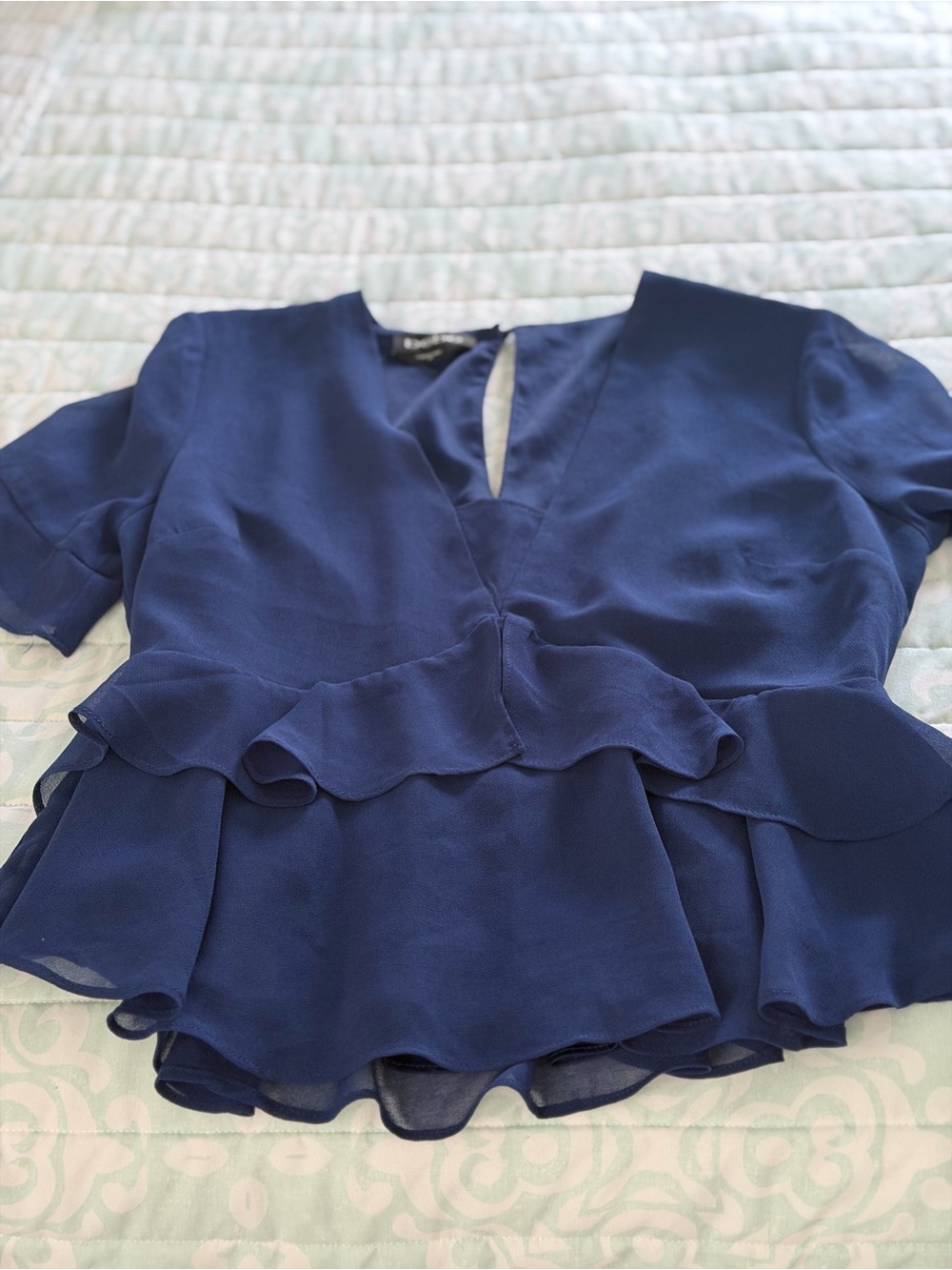 bebe Navy Peplum Ruffle Short-Sleeve Blouse